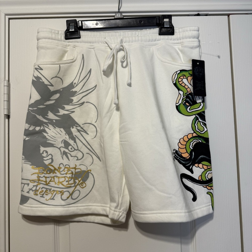 Ed Hardy  Tattoo Skull, Snake, Panther, Tiger, Dragon Large Sweat Shorts